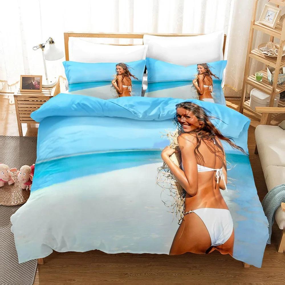 Set Biancheria da Letto Bikini Beauty Paesaggio Biancheria da Letto Trapunta Copripiumino Set Decorazione Casa Singolo Matrimoniale Queen King Moda Regalo Spiaggia