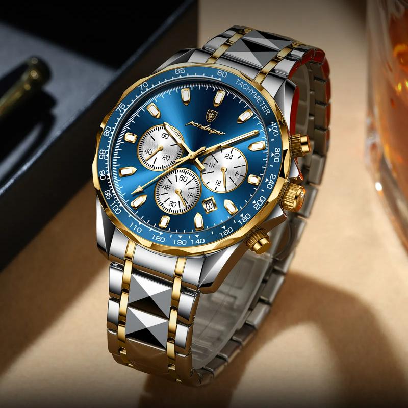 POEDAGAR Luxusní pánské náramkové hodinky Vodotěsné Luminous Chronograph Hodinky pro muže Nerezová ocel Pánské Quartz hodinky Dárky pro muže Reloj Hombre