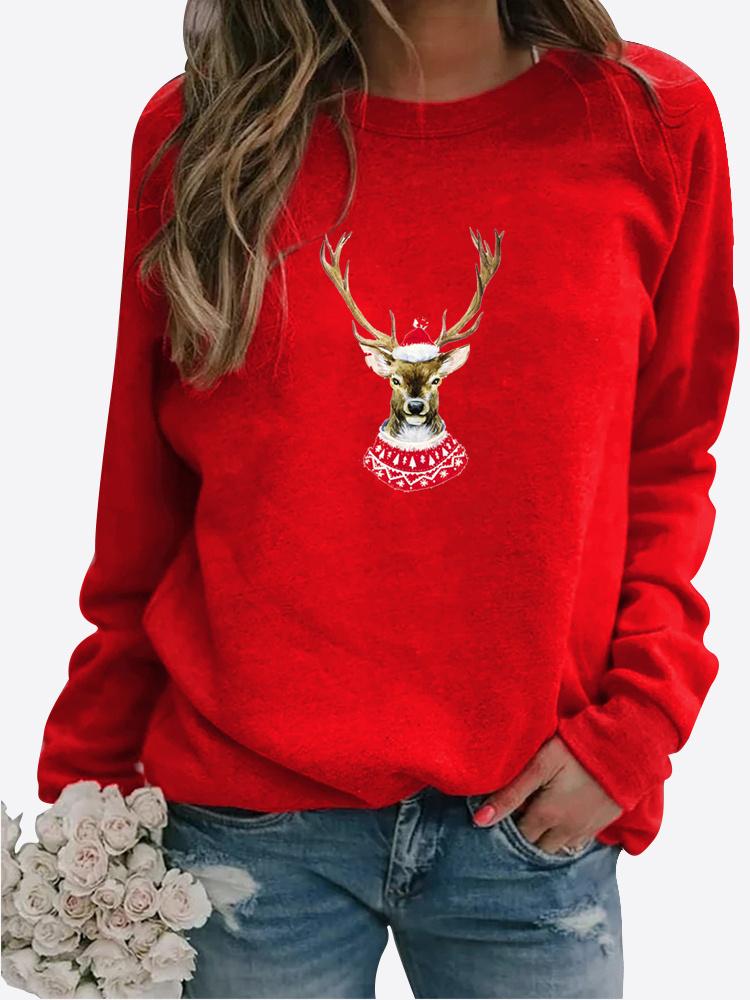 Winter Women's Casual Long-sleeved Santa Claus Print Sweatshirt Ladies Round Neck Loose T-shirt Plus Size Tops Long Sleeved Sweater