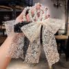 Cute Girls Lace Pearl Hair Bow Hair Ties Ribbon Bowknot Hair Clips Black White Lace Headbands Women Pony Tail Hair Accessories