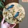 Vintage Blue Bird Flower Round Metal Tin Sign 20cm Home Garden Wall Decor