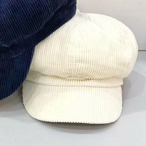Autumn and Spring Retro Solid Color Corduroy Beret Women Korean Versatile Octagonal Hat Retro Peaked Beret