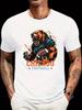 T-shirt Graphique Logo Ours du Football de Chicago - Coupe Régulière Manches Courtes Décontracté avec Impression Bleu Vif & Orange