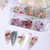 300-Piece Colored Flower Wood Pulp Nail Art Set: Daisies, Sunflowers, Roses, Leaves.