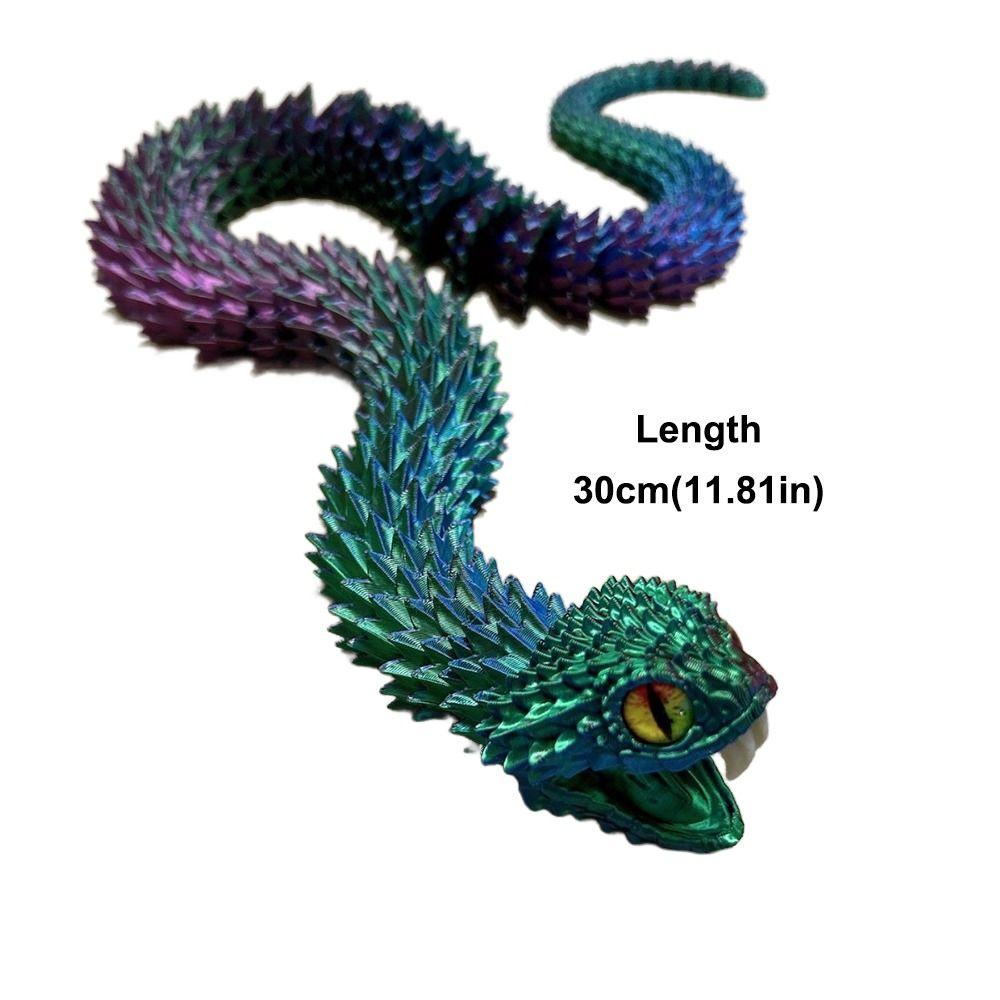 Gradient 3D Printed Articulated Snake with Movable Joints Retractable Teeth 3D Printed Snake Crystal Snake Fidget Home Decor