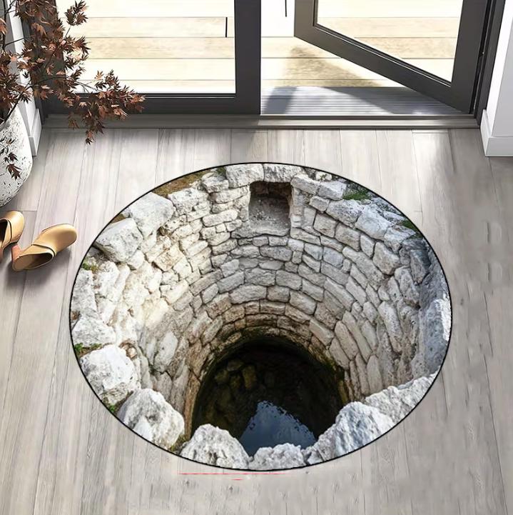 Lava Abyss Round Rug 3D Illusion Stone Carpet Fiery Glow Floor Soft Anti Slip Living Room Bedroom Carpet Home Room Decoration