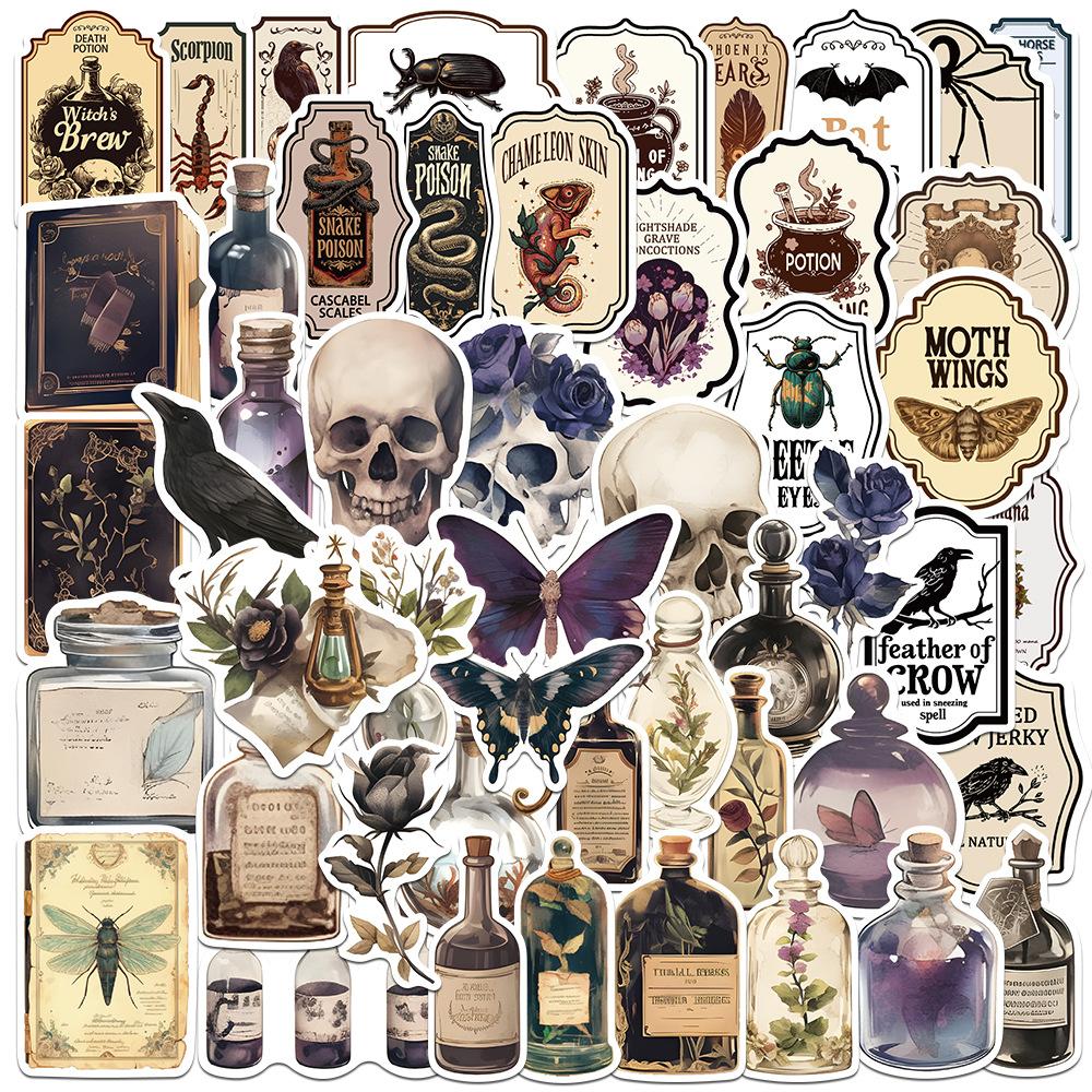 50 Pieces of 2-style Dark Aesthetic Diary Stickers for Travel Cases, Water Bottles, Storage Boxes, and Refrigerator Decorations