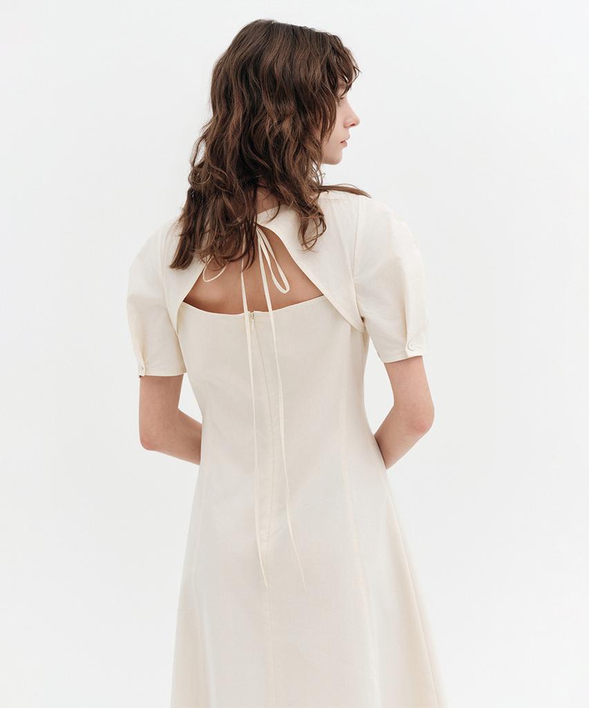 Lugkaeseuteu Caroline Rounded Sleeve Midi Dress_Cream