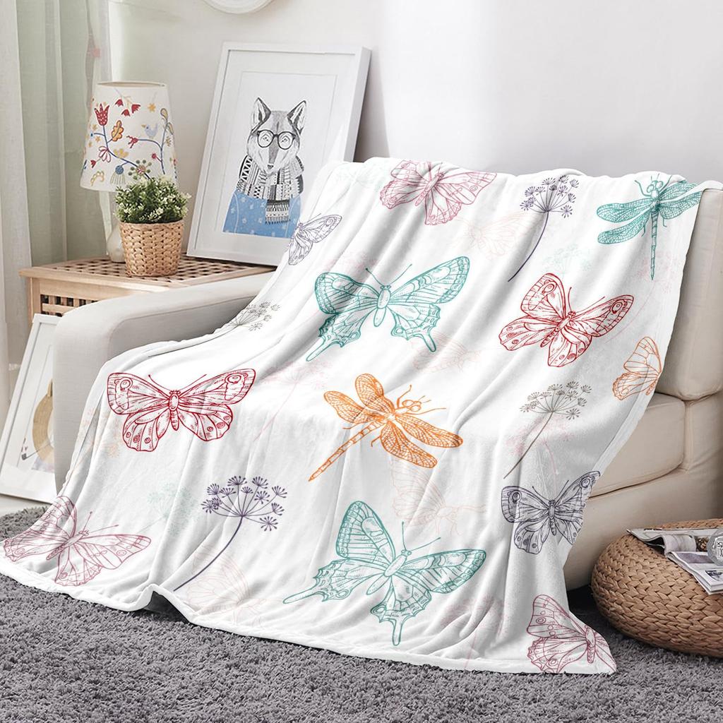 Colored Butterfly Tree Digital-printed Polyester Bedroom Velvet Flannel Cover Blanket Fleece Soft Sofa Cover Blankets for Beds