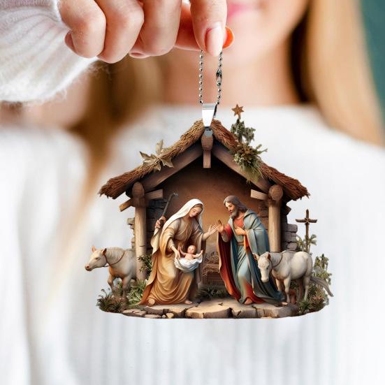Christmas Pendant Ornament Jesus Family Prayer Scene Pendant Bright Colored Religious Symbol