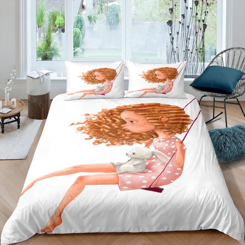 Cute Doll Little Girl Comforter Cover White Background Sof Microfiber Duvet Cover +pillowcases Bedding Sets For Dormitory Single