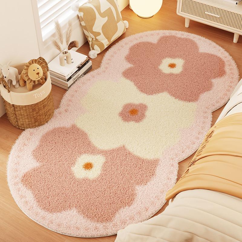 Bedroom Carpet Pink Flower Carpets Bedside Floor Mat Soft Fluffy Foot Mats Candy Color Rug Cute Sweet Girl Home Decoration Rugs