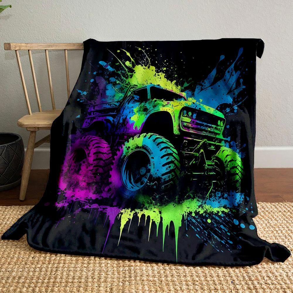 Colorful Monster Truck Splash Art Print Blanket Soft and Cozy Perfect for the Living Room Bed Sofa or a Nap,gift