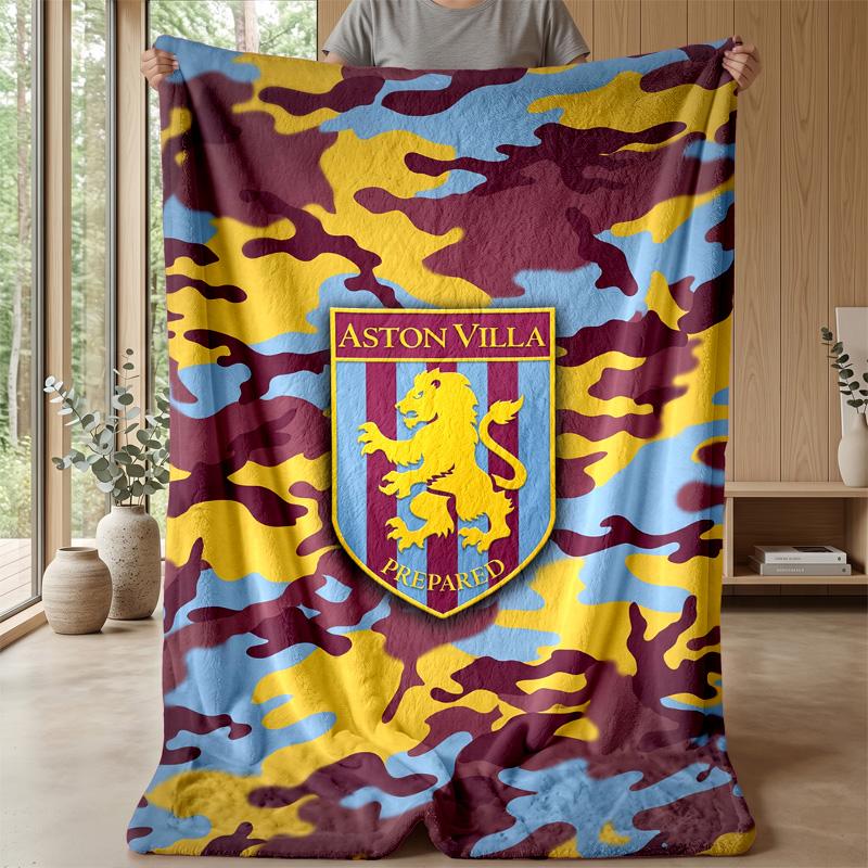 Aston Villa Football Print Flannel Blanket, Soft Warm Lightweight Throw Blanket for Sofa Bed Camping