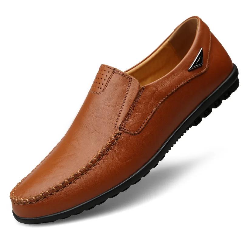 Herrenschuhe Echtes Leder Herren Freizeitschuhe Marke 2024 Atmungsaktive Slip-on-Schuhe für Herren in Schwarz, Übergröße 37-46