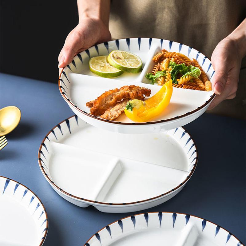 Ceramic Divided Plate for Children's Home Adult Fat-reducing Plate for Weight Loss Three Grid Plate for One Person