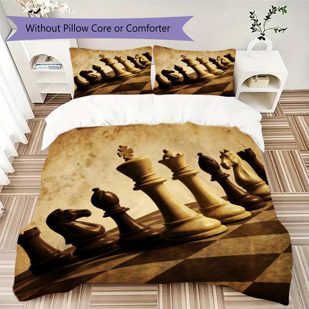 Chess Piece Pattern Bedding Uilt Set Uilt Cover Pillowcase Home Decoration Birthday Gift (1 * Duvet Cover + 2 * Pillowcase Without Core)