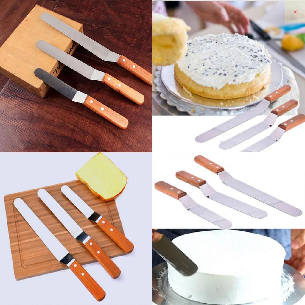 4-inch 5-inch 10-inch Stainless Steel Wooden Handle Butter Cream Spatula Curved Knife Cake Smoother