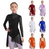 Rochie de Dans Liric pentru Fete Gât Mock Mânecă Lungă Decupaj Spate Despicătură Laterală Plasă Transparentă Leotarde Rușate