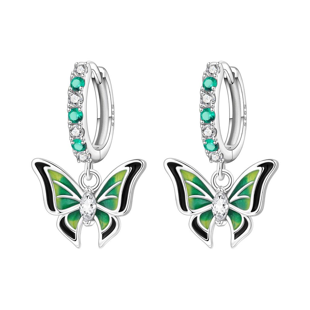 925 Silver Inlaid Zircon Butterfly Earrings Insect Element Design Women's Fashion Party Jewelry Gift Ear Loops