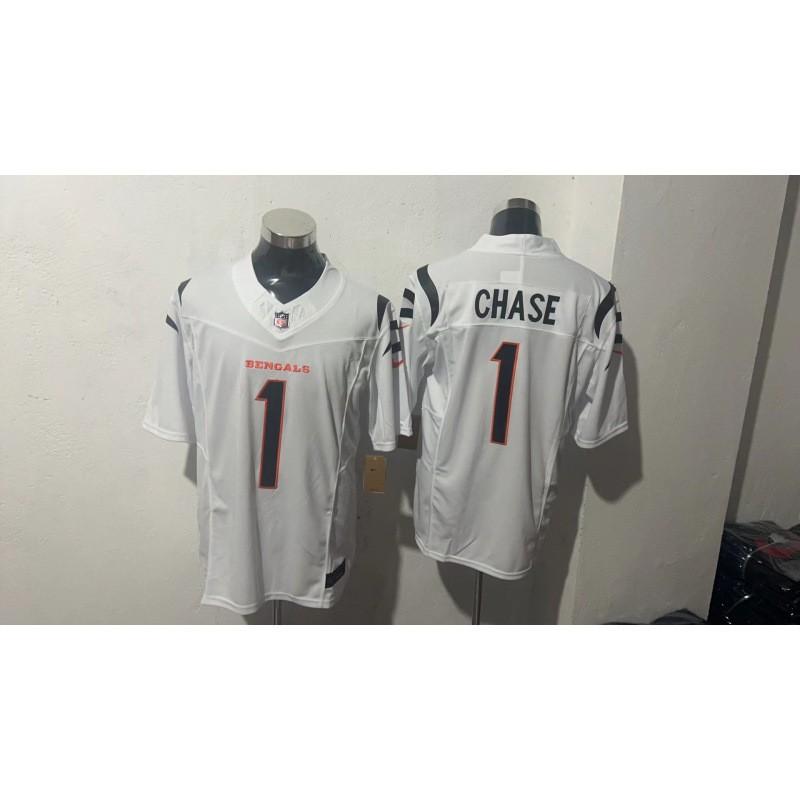Cincinnati Bengals Chase 1 NFL Embroidered Jersey Mens Football Uniform Fan Apparel White Black Orange Edition