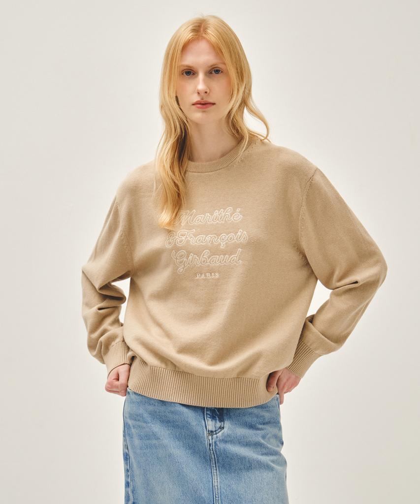 Malittepeulangsowajeobeo Drawing Classic Logo Knit Pullover Beige