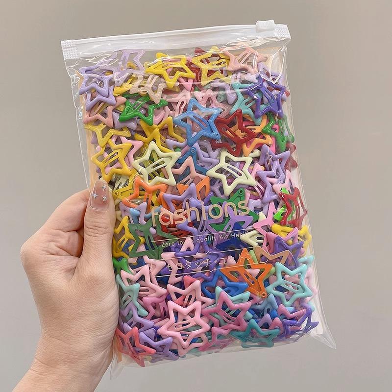 20 Stück/30 Stück/40 Stück Bunte Kawaii Stern-Haarspangen Y2K Süße Mädchen BB Solide Stern-Haarklammern Metall-Druckknopf-Clip Kopfschmuck Haarschmuck Geschenke