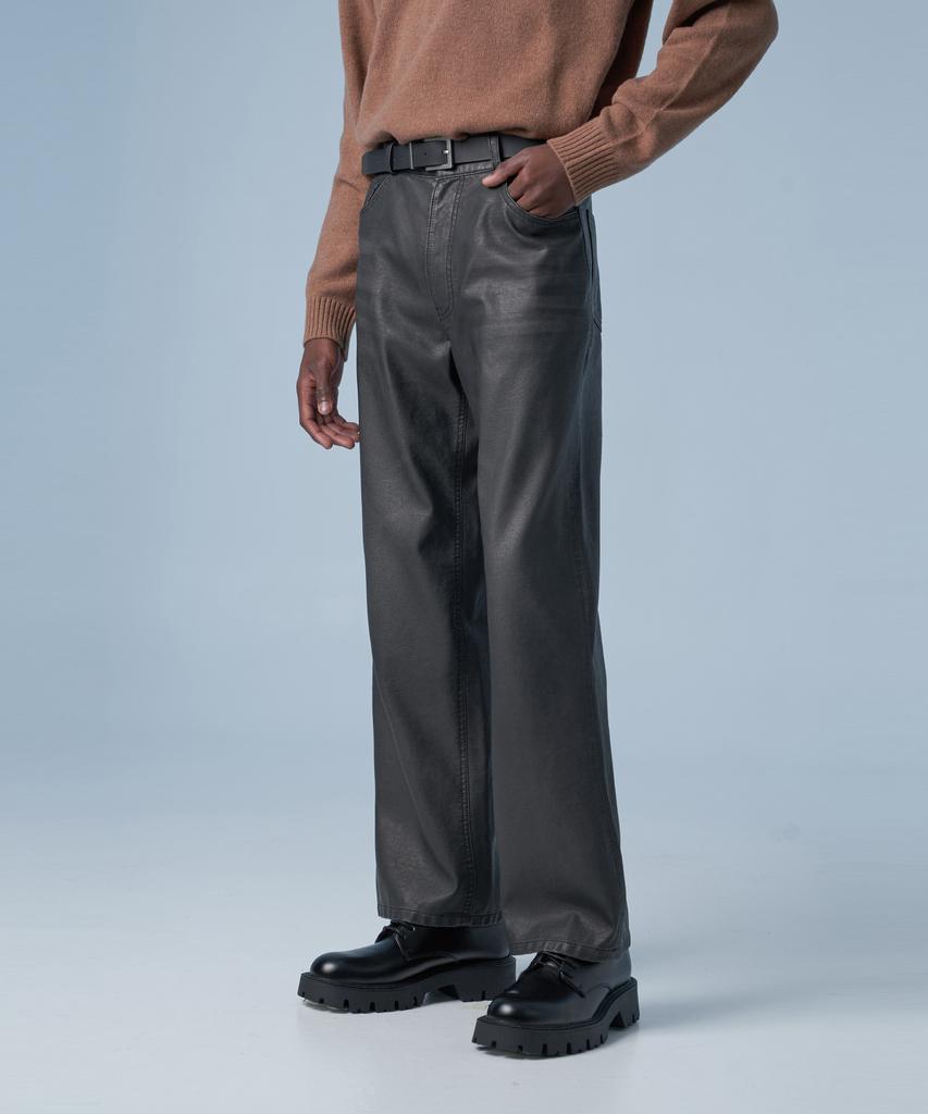SPERONE Cracked Leather Loose Pants (Black)