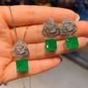 Wind Imitation Emerald Bar Ring Necklace Stud Earrings Jewelry Set Flower-Shaped Creative Full Diamond Luxury Set 10 * 10