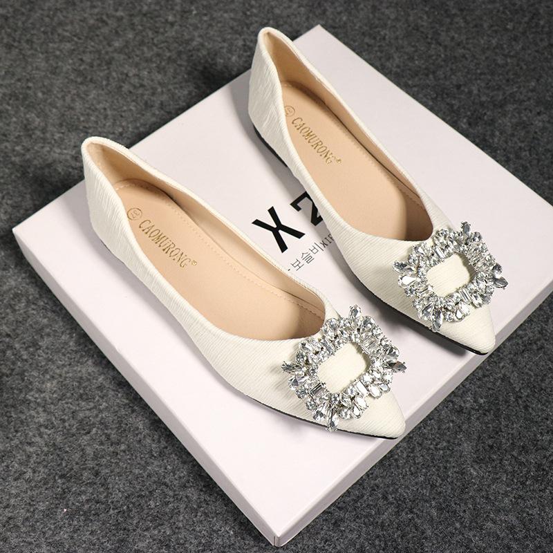 Fashion Large Size Flat Shoes for Women Spring Autumn New Fashion Rhinestone Shallow Mouth Boat Shoes Comfortable Pointed Luxury Shoes