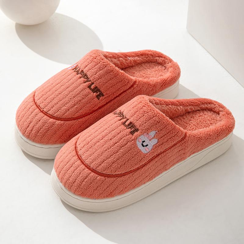 Women's Cotton Non-Slip Cartoon Slippers - Warm Velvet, Thick Sole, Furry Indoor Footwear for Autumn/Winter 2025 Couples