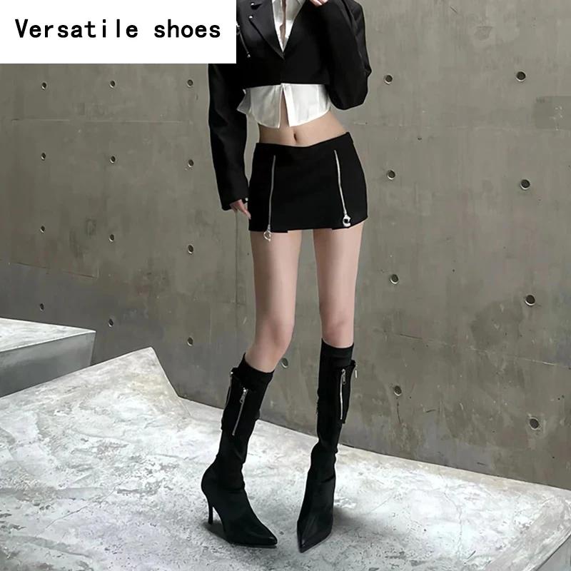 Stretch Slim Women Knee-High Boots Fashion Pointed Toe Shoes Autumn Winter High Heel Ladies Knight Long Booties