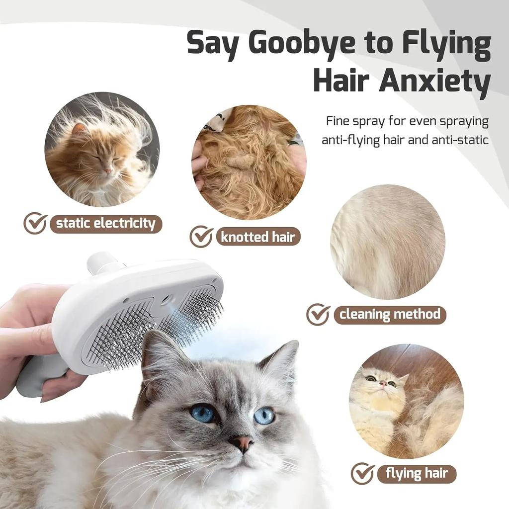 Pet Deshedding Spray Brush USB Charging for Cats Dogs Hair Removal Detangling Grooming Tool Water Steam Styling Accessories