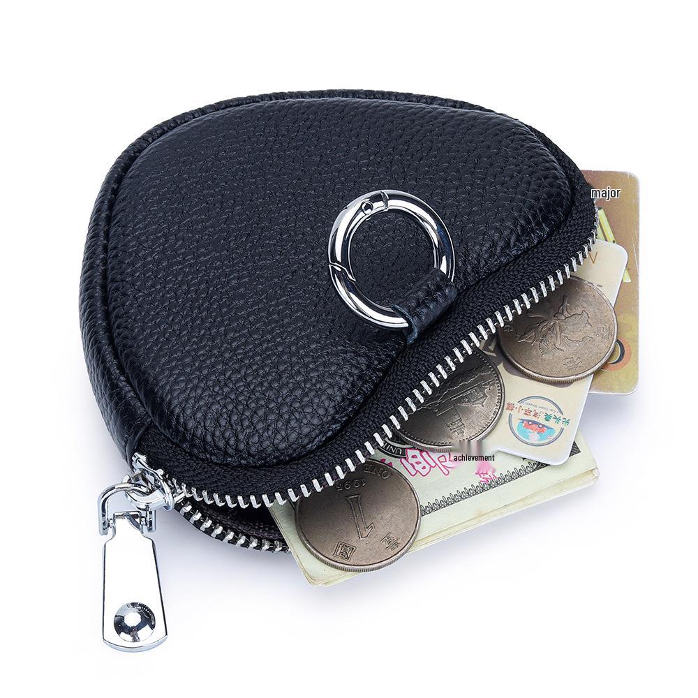 Mini Genuine Leather Coin Purse for Ladies - Top Layer Cowhide Storage Pouch with Zipper and Pendant