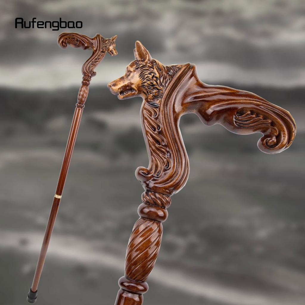 Wolf Brown Wooden Fashion Walking Stick Decorative Vampire Cospaly Party Wood Walking Cane Halloween Mace Wand Crosier 93cm