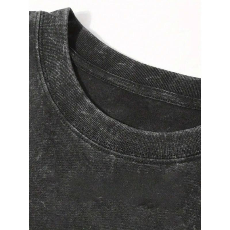 European Size Men'S Vintage Washed Black Loose T-Shirt - Religious Hand Painted Cross Soft Crew Neck Short Sleeve Casual Christian Pattern T-Shirt