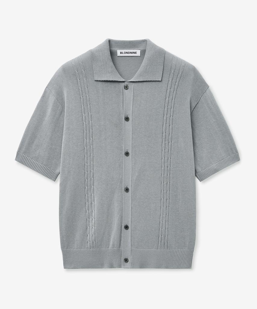 Blond9 Soft Cable Collar Short Sleeve Cardigan_Gray