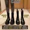 Leren sigarettenlaarzen dameslaarzen middelhoge laarzen herfst en winter nieuw dikke zolen verhogende kleine Chelsea boots korte laarzen