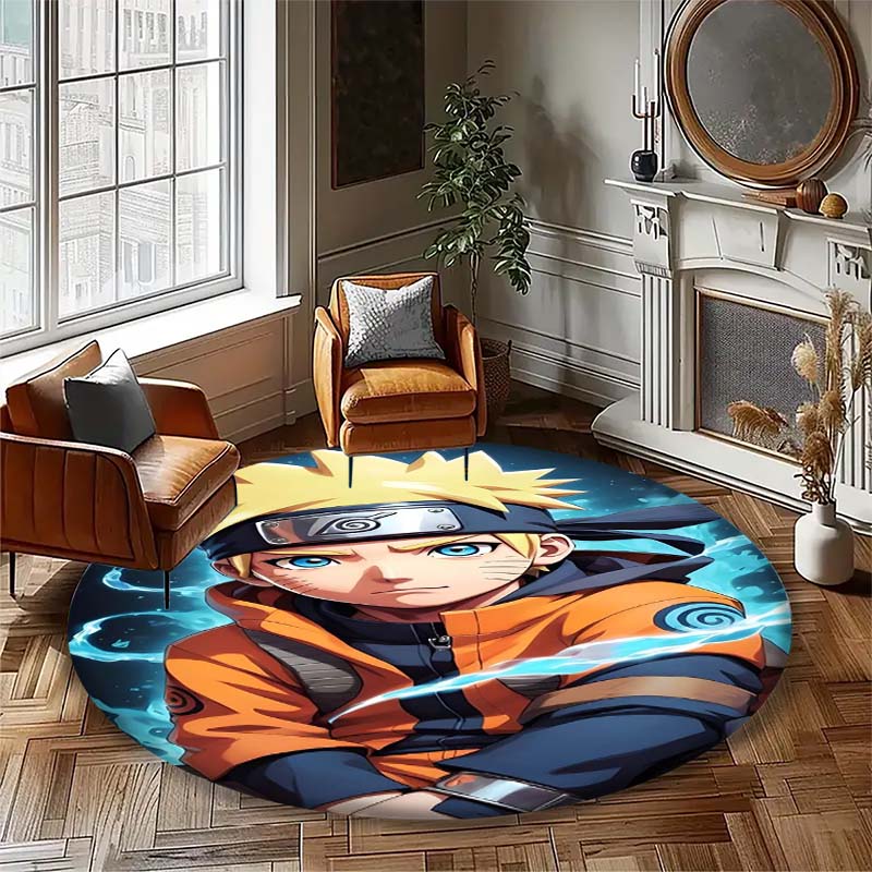 Naruto Uzumaki Akatsuki Printed Round Rug Soft Anti-Slip Carpet for Home Bedroom Living Room Gaming Room Dorm Decor
