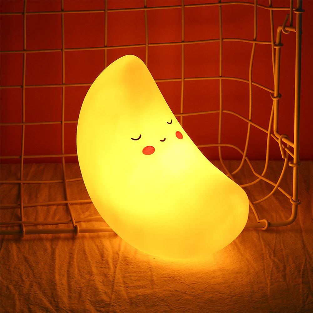 Silicone Yellow Cute Moon Shape LED Night Light Decoration Lamp for Children Room BedroomYellow