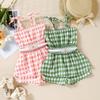 Girls' Stylish Rompers Summer Children's Casual Plaid Suspender Belt Rompers