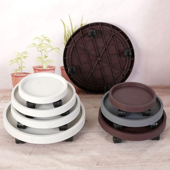 Wheeled Plant Caddy Round Plant Pot Pallet with 4 Wheels Mobile Flowerpot