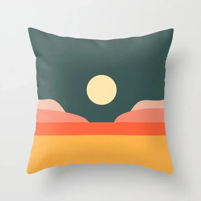 45*45cm Orange Color Throw Pillow Case Mid Century Geometric Cushion Covers for Home Sofa Chair Decorative Pillowcases