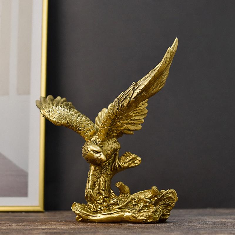 Żywica Złoty Orzeł Statua Sztuka Zwierzę Model Kolekcja Ozdoba Dom Biuro Pulpit Feng Shui Dekoracja Figurki