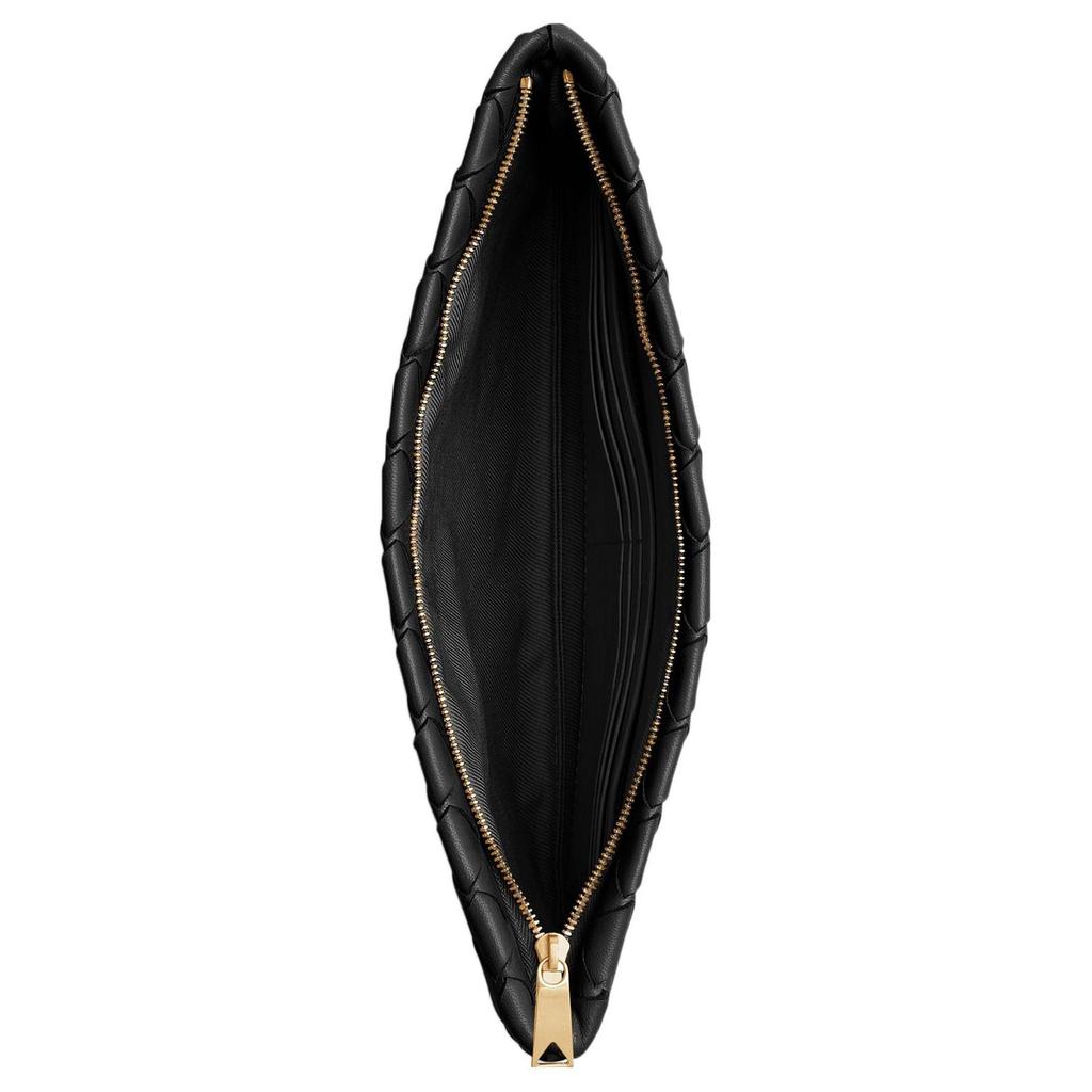 Bottega Veneta Intrecciato Woven Zip Closure Lambskin And Cowhide Leather Clutch Small Women Clutch Black 608230VCPP28425