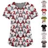 Women's Fashion V-neck Short Sleeve Workwear With Pockets Christmas Printed Tops