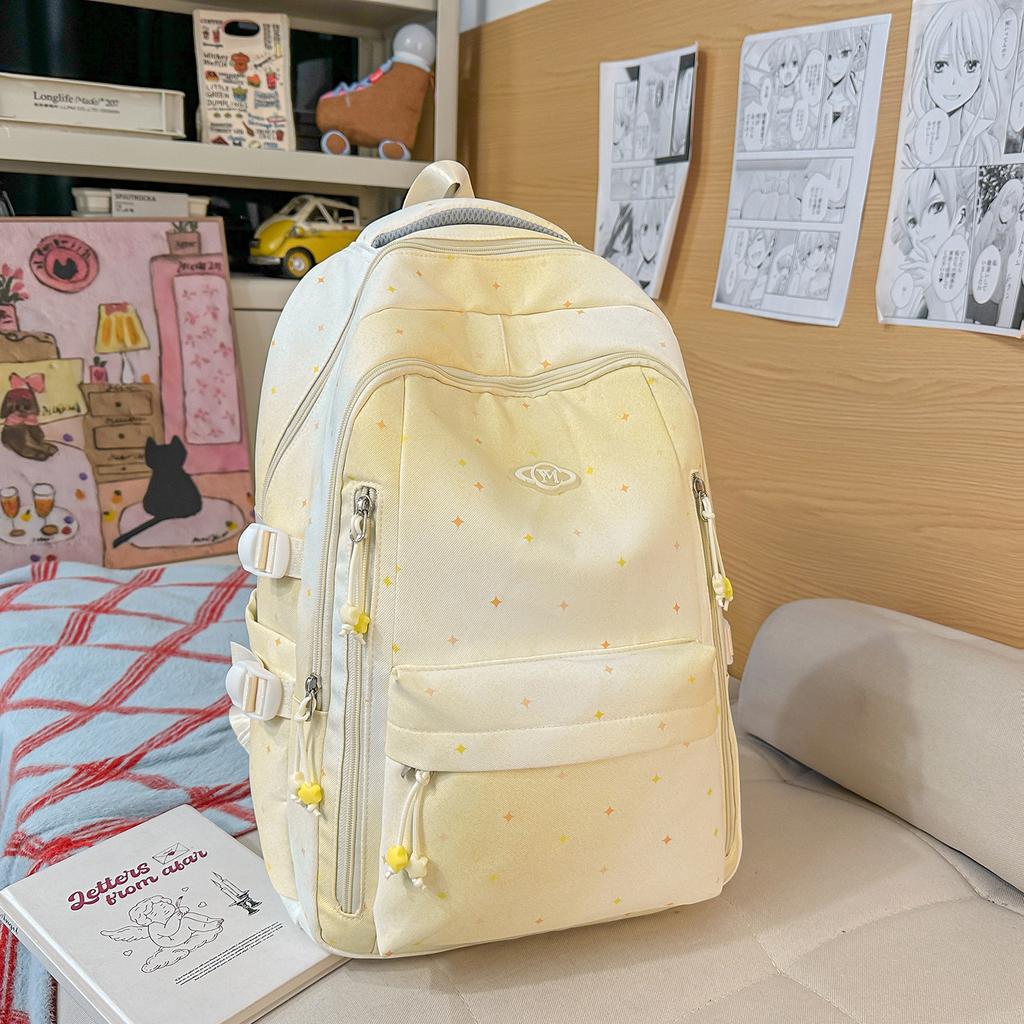 Schoolbag Korean Ins Literary and Fresh Polka Dot Schoolbag High Value College Style Junior High School Students Class Travel Backpack