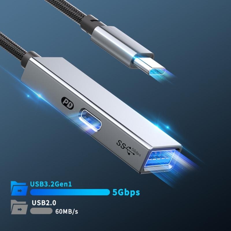 2 in 1 USB C OTG Charging Adapter USB 3.2 Gen1 OTG Splitter PD60W Fast Charging 5Gbps Data Transfer Cable for Phone