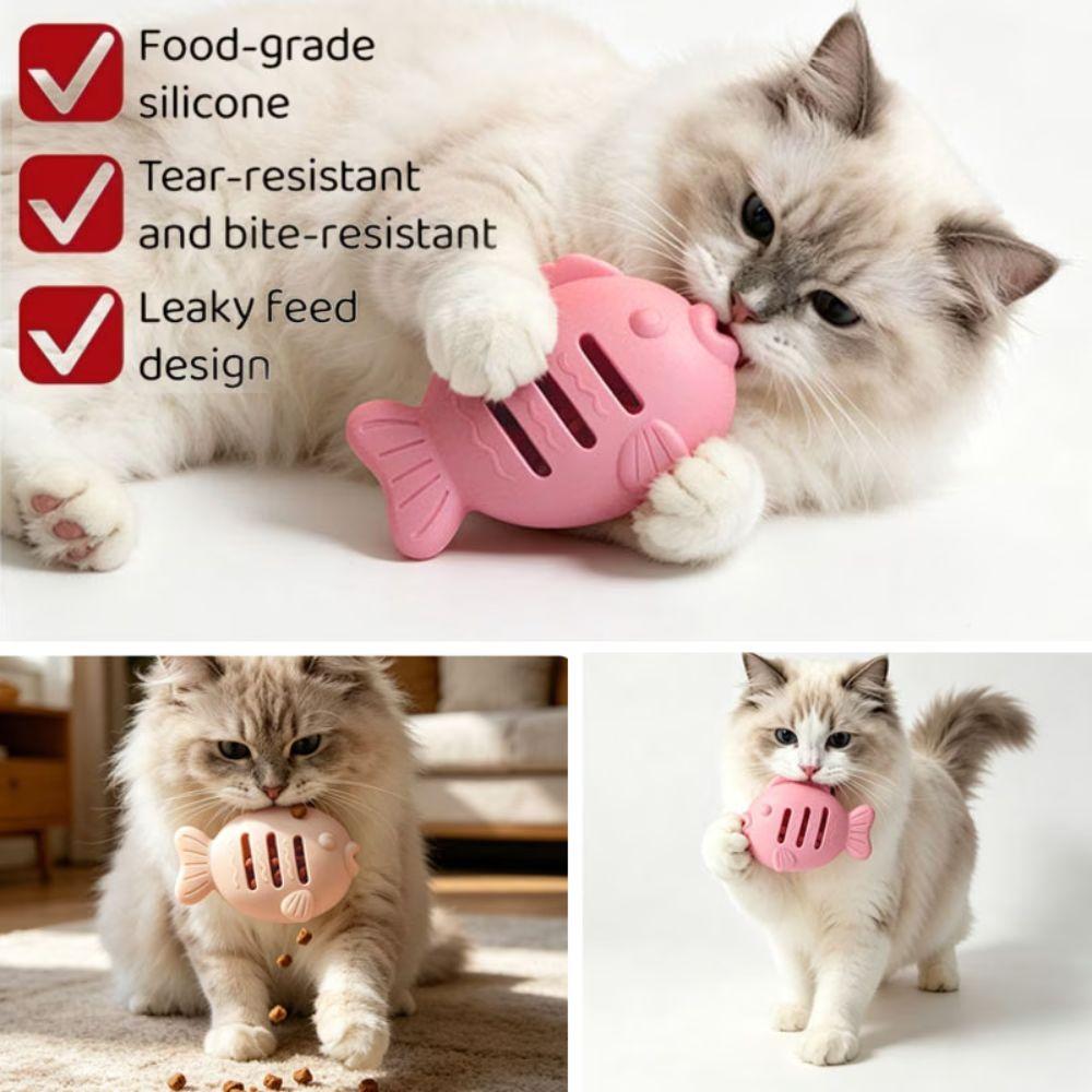 Bite Resistant Cat Feeder Silicone Cat Chew Toy Durable Treat Dispenser Cat Teeth Cleaning