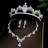 Crystal Atmospheric High-end Wedding Tiara Bridal Crown Necklace Earrings 3pcs Set Korean Fairy Main Wedding Dress Accessories
